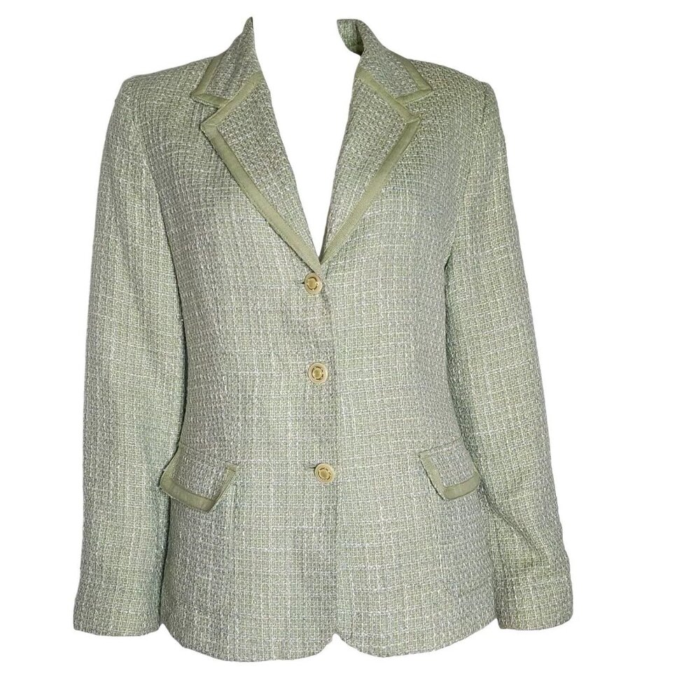 Jaclyn Smith Blazer Suit Jacket Womens Size 10 Light Green‎ White Tweed Lined